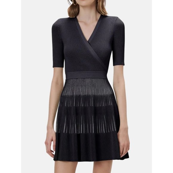 NEW SIMKHAI Nadya Compact Rib Wrap Skater Mini Dress SIZE S - Picture 1 of 9